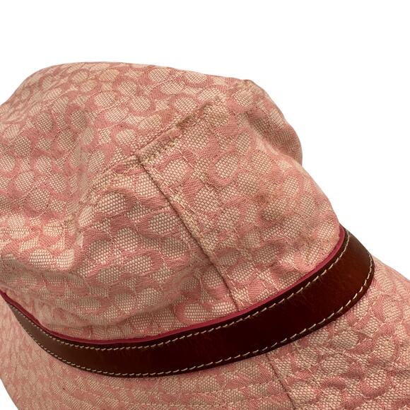 Coach Women's Pink Signature Logo Bucket Hat Leather Trim - Picture 8 of 9